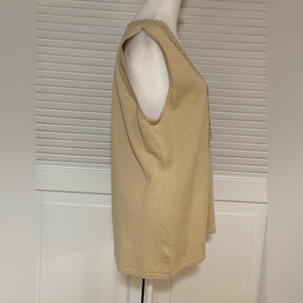 EC Reba Tan Sleeveless Silk Sweater With Front Fringe & Sequins Size XL - Picture 3 of 10